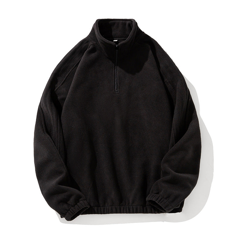 Unisex Fleece Pullover with Half-Zip, Stand Collar and Elastic Hem Hudson & Parker