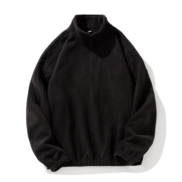 Unisex Fleece Pullover with Half-Zip, Stand Collar and Elastic Hem Hudson & Parker
