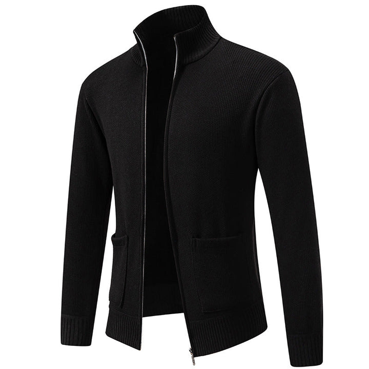 Men's fine knit zip jacket with stand collar and patch pockets Hudson & Parker