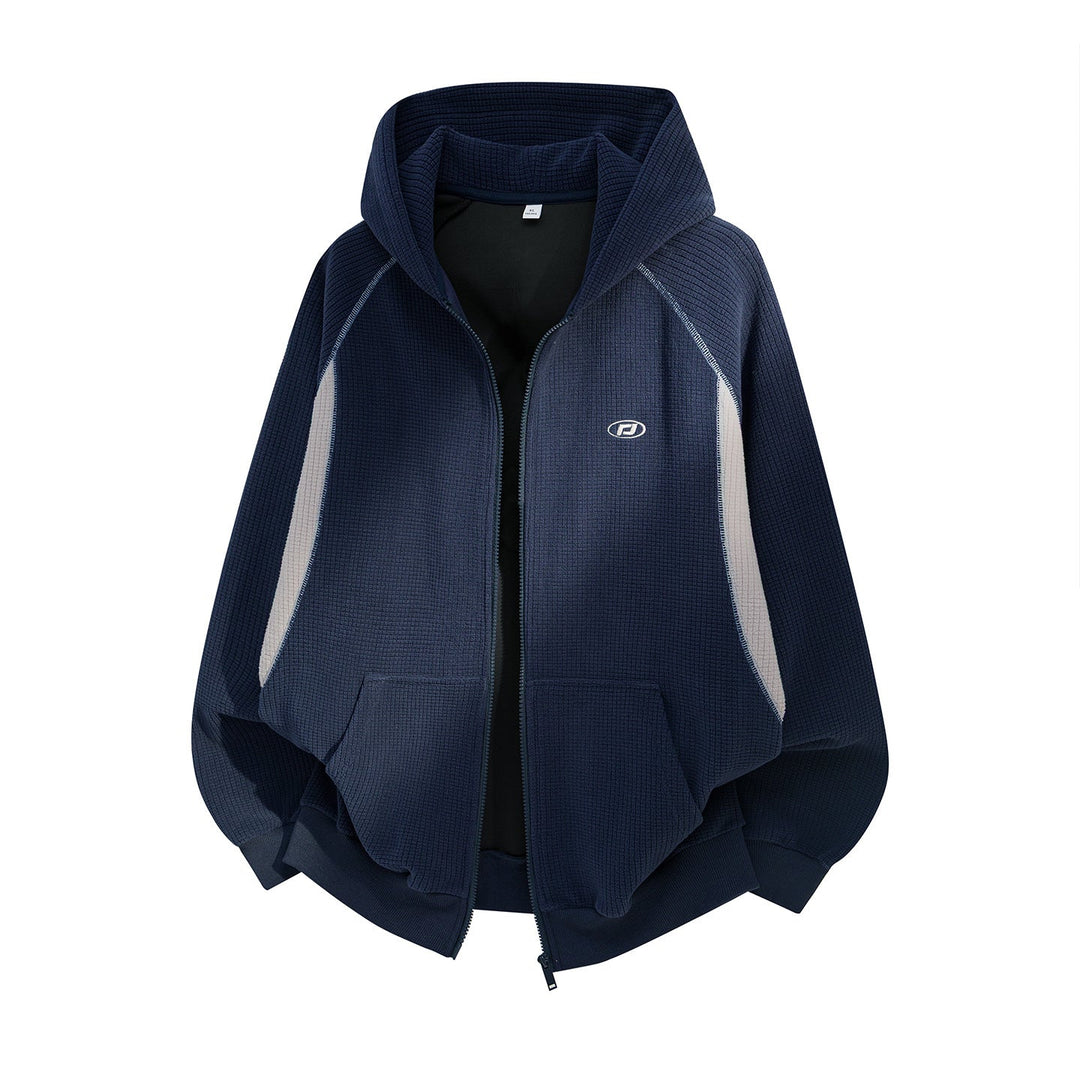 Unisex Oversize Waffle Knit Hoodie Jacket with Full Zip and Kangaroo Pockets Hudson & Parker