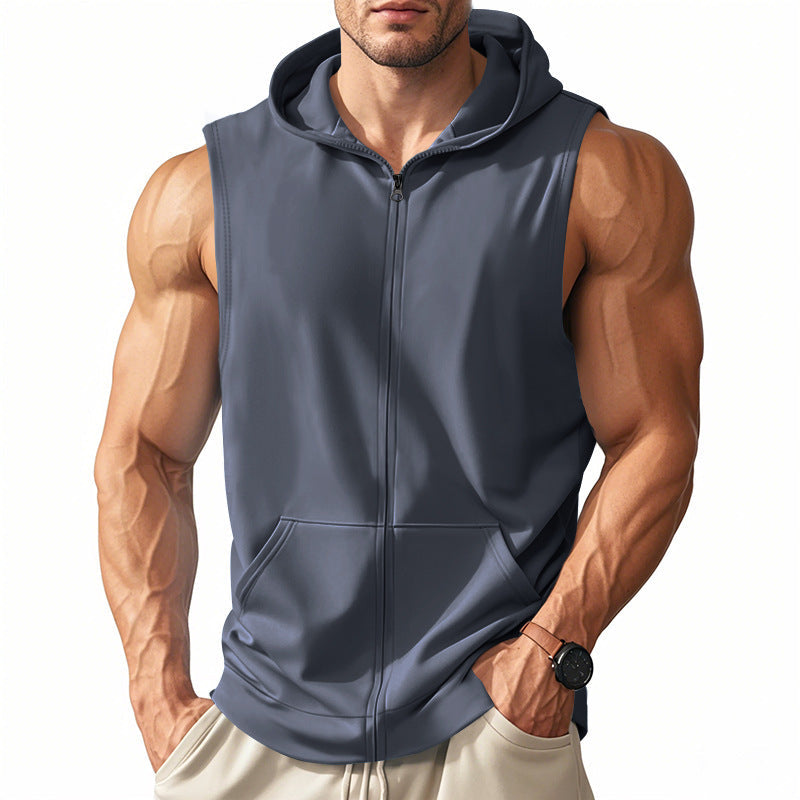 Men's sleeveless zip hooded vest with kangaroo pocket and athletic cut Hudson & Parker