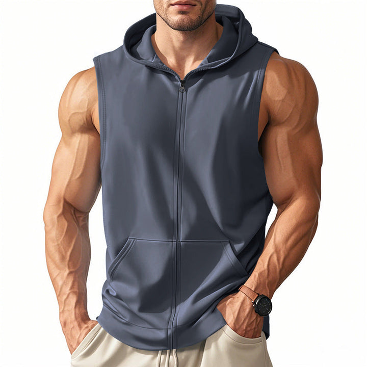 Men's sleeveless zip hooded vest with kangaroo pocket and athletic cut Hudson & Parker