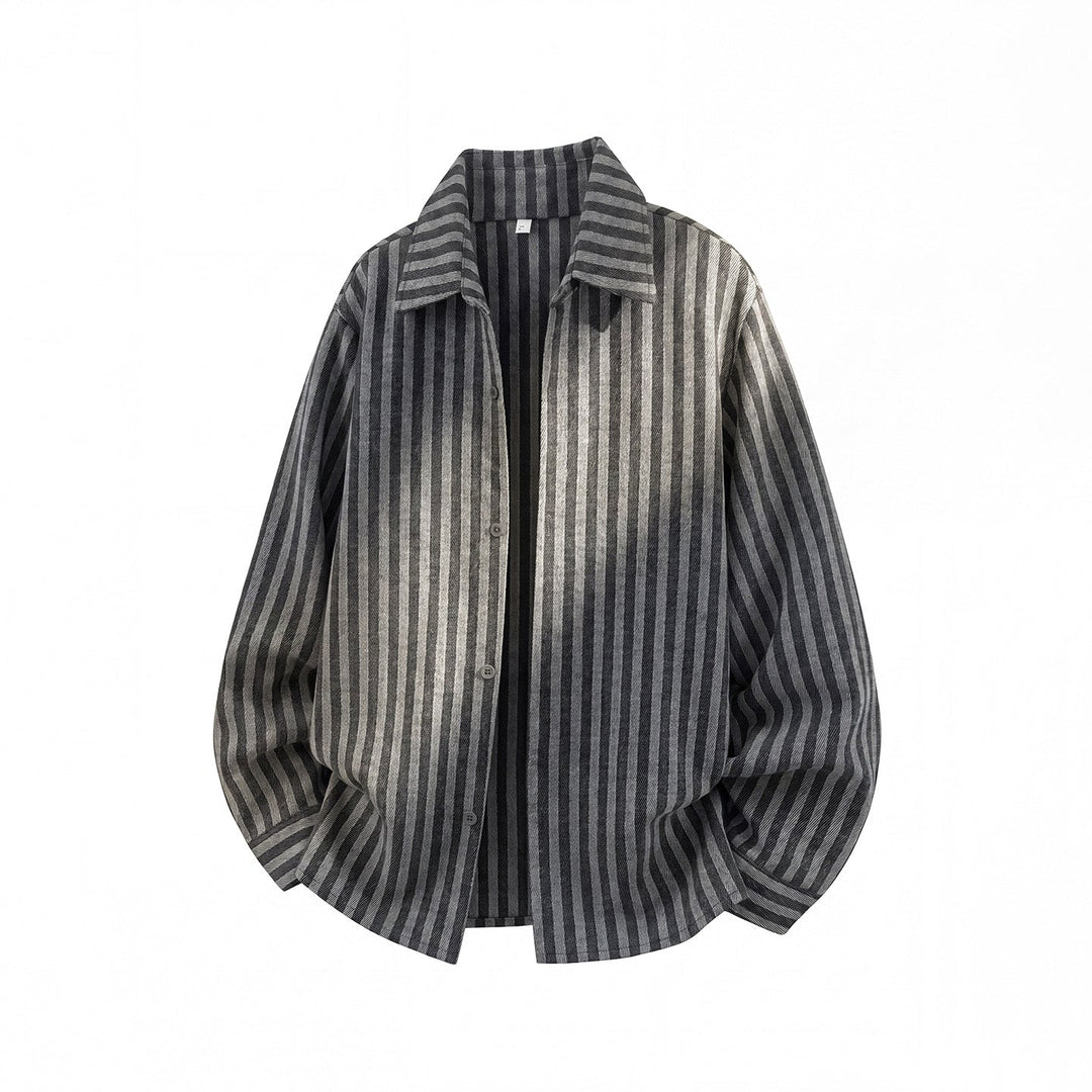 Unisex locker cut shirt jacket in overshirt style with vertical stripe pattern Hudson & Parker