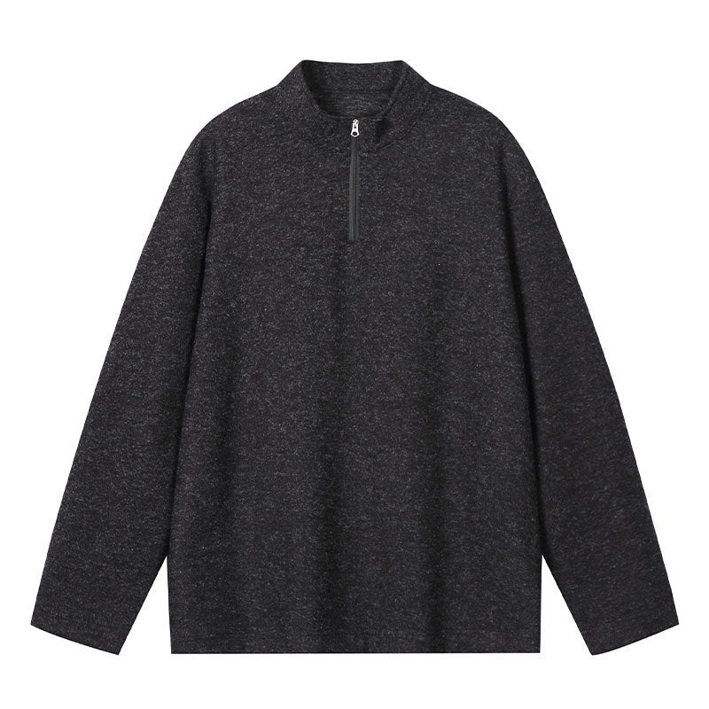 Men's Half-Zip Sweatshirt with Stand Collar and Heathered Texture Hudson & Parker