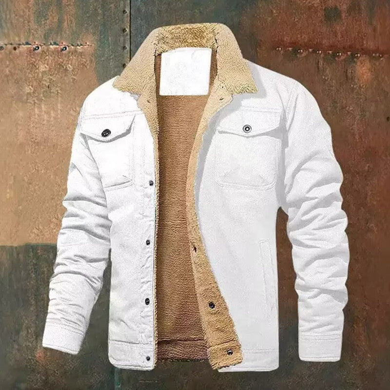 Men's Sherpa-lined Canvas Trucker Jacket with Chest Pockets Hudson & Parker