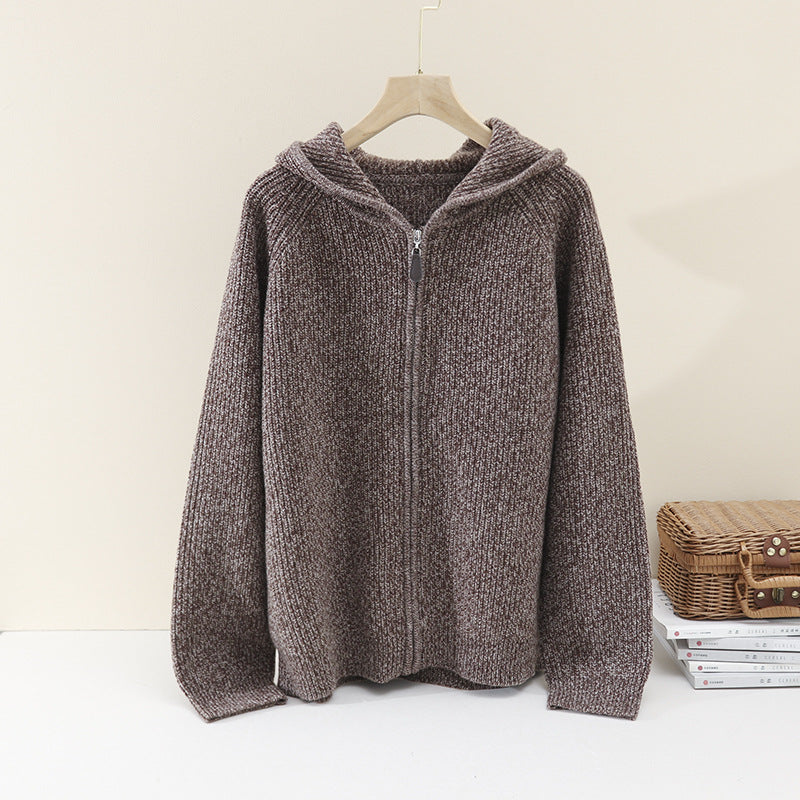 Women's chunky knit hoodie with full zipper and raglan sleeves Hudson & Parker