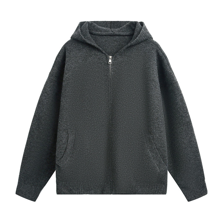 Unisex chunky knit hoodie jacket with full zip and patch front pockets Hudson & Parker