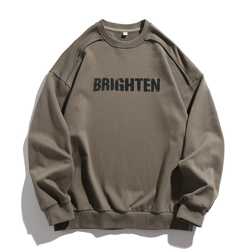 Unisex Oversize Sweatshirt with Distressed Raglan, Statement Print and Ribbed Hem Hudson & Parker