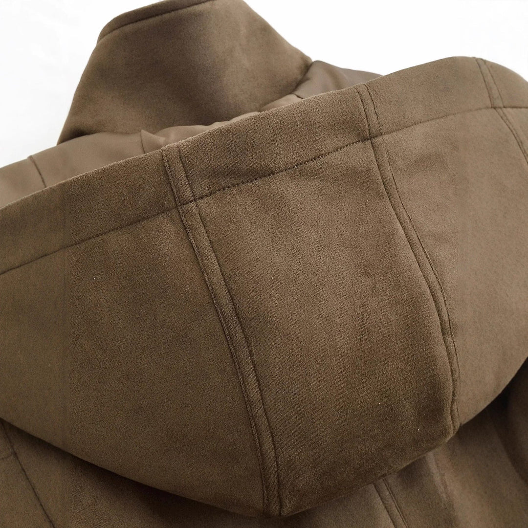 Women Short Hoodie Jacket in Parka Look with Drawstring Waist and Flap Pockets Hudson & Parker