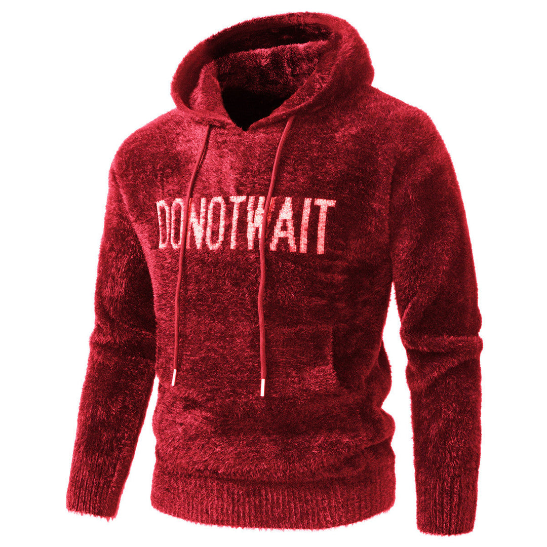 Men's Fluffy Hoodie made of Teddy Fleece with Statement Front Print and Kangaroo Pocket Hudson & Parker