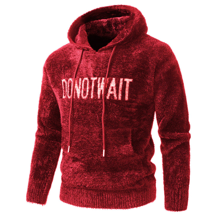 Men's Fluffy Hoodie made of Teddy Fleece with Statement Front Print and Kangaroo Pocket Hudson & Parker