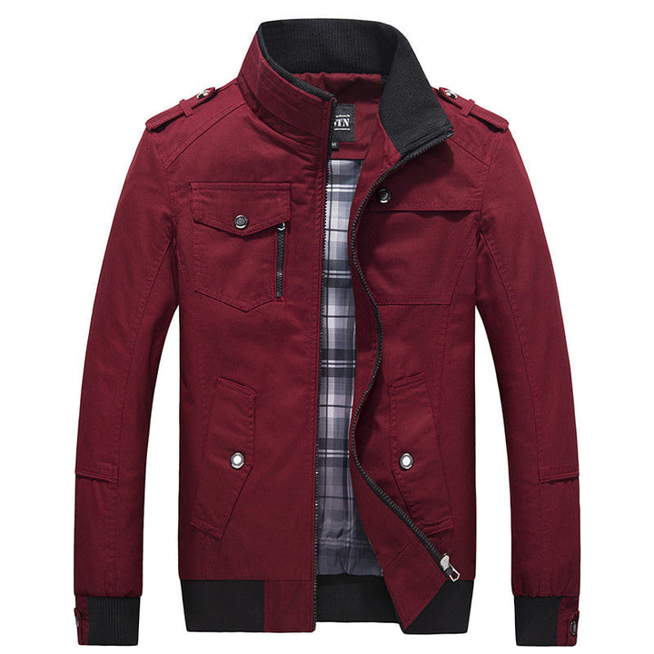 Men's transitional jacket in field style with stand-up collar, epaulettes, and checkered inner lining Hudson & Parker