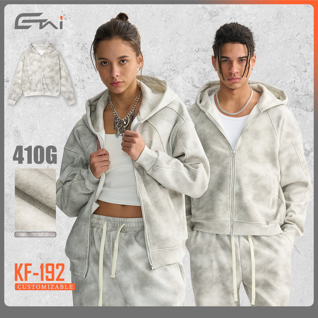 Unisex Boxy-Zip Hoodie with Fog Wash and Raglan Sleeves Hudson & Parker