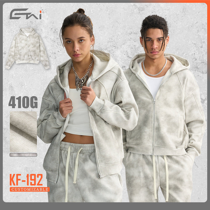 Unisex Boxy-Zip Hoodie with Fog Wash and Raglan Sleeves Hudson & Parker