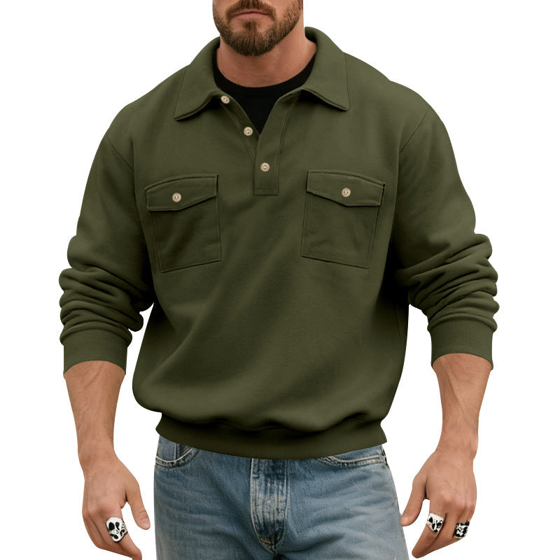 Men's polo collar sweatshirt with patch chest pockets and ribbed cuffs Hudson & Parker
