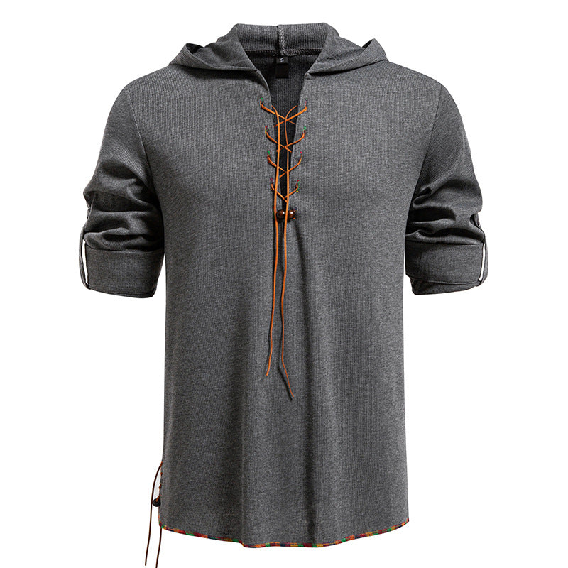Men's Lightweight Hooded Long Sleeve Shirt with Lace Front and Roll-up Three-Quarter Sleeves Hudson & Parker