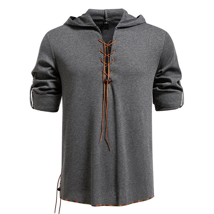 Men's Lightweight Hooded Long Sleeve Shirt with Lace Front and Roll-up Three-Quarter Sleeves Hudson & Parker