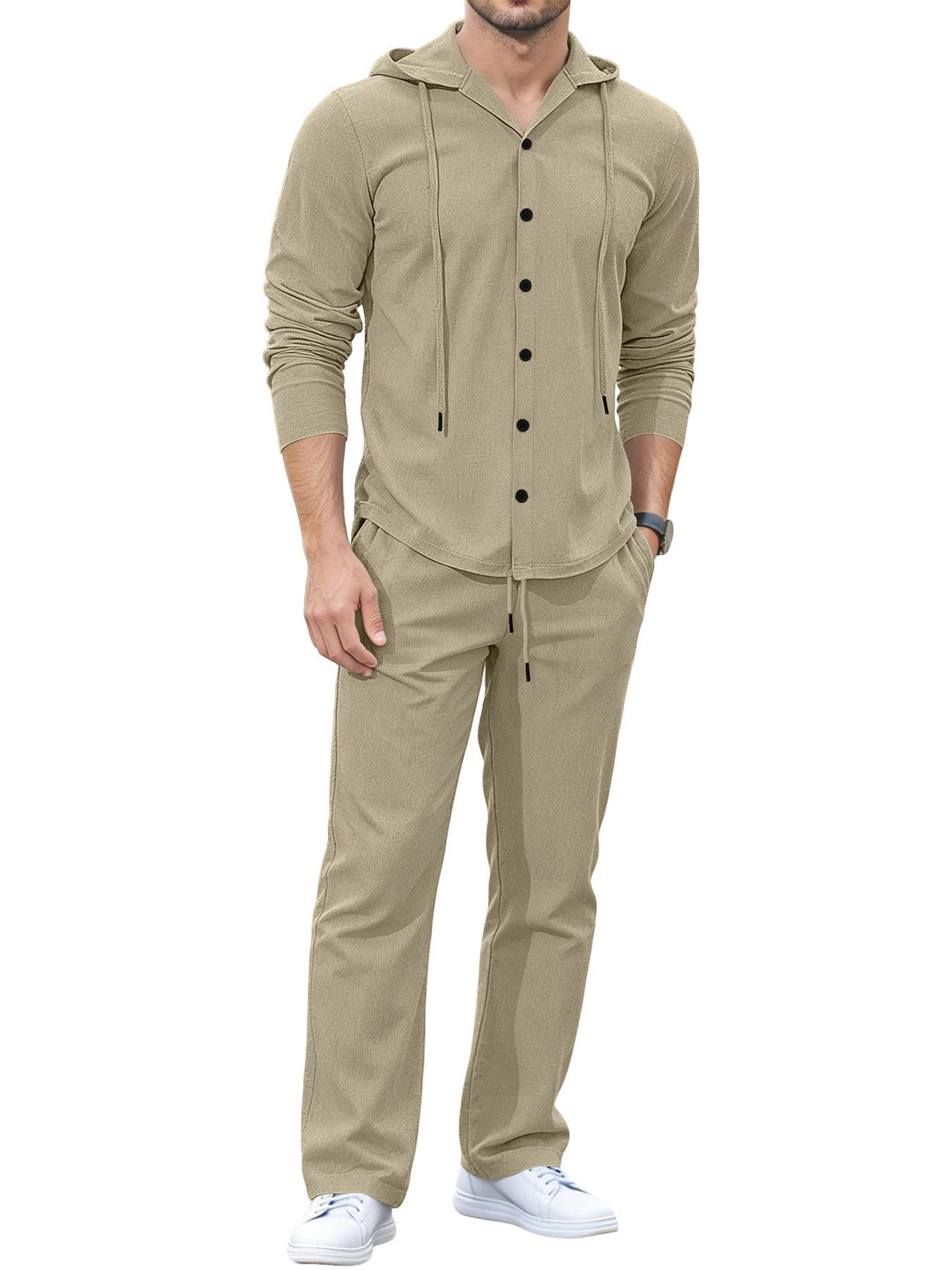 Men's Casual Button Hoodie Lounge Set made of Jersey with Drawstring and Comfort Jogger Hudson & Parker Fashion