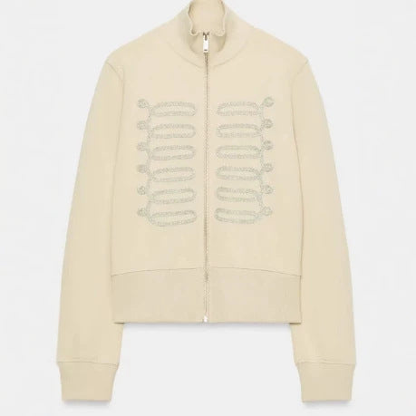 Women's Cropped Sweat Jacket with Stand-Up Collar and Decorative Cord Trim Hudson & Parker