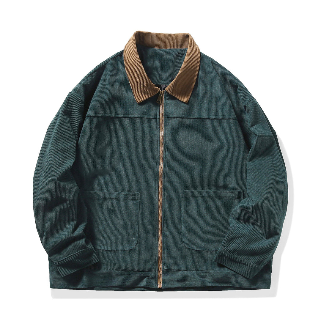 Men's fine corduroy transitional jacket with full-length zipper, contrast collar, and patch pockets Hudson & Parker