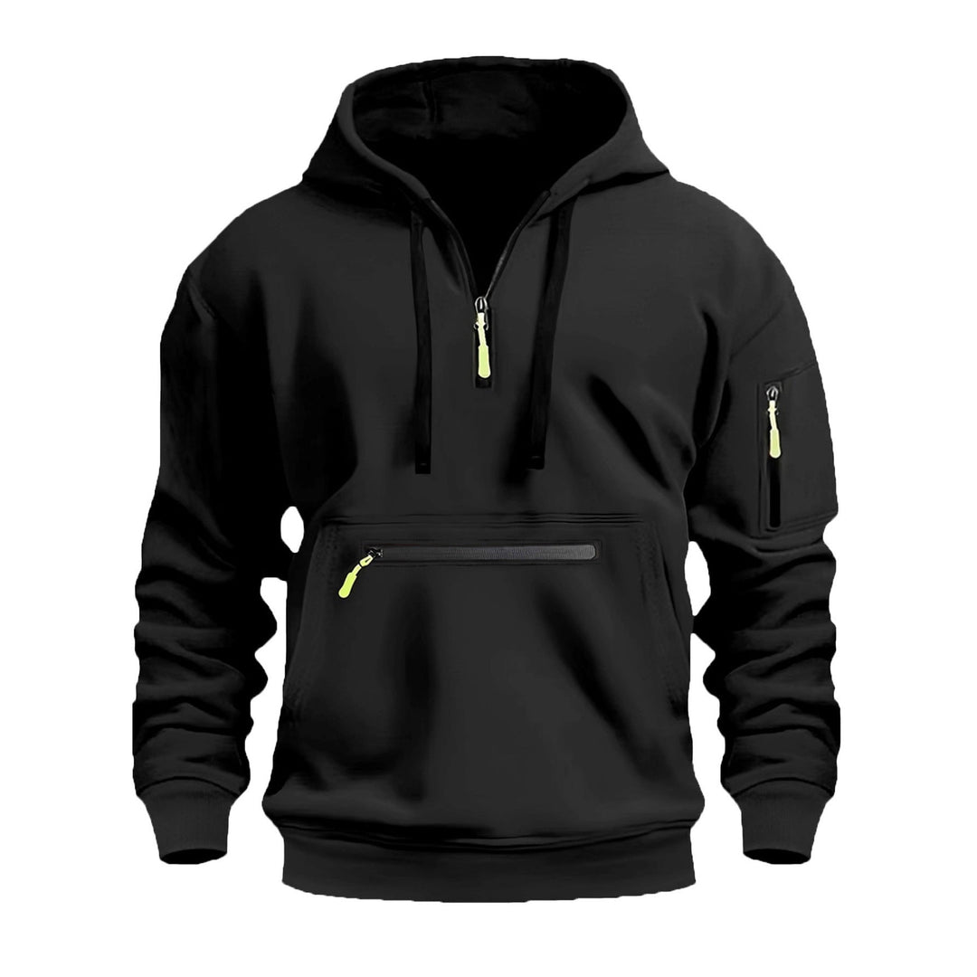 Men's hoodie with half zip, kangaroo pocket and hidden zippers Hudson & Parker
