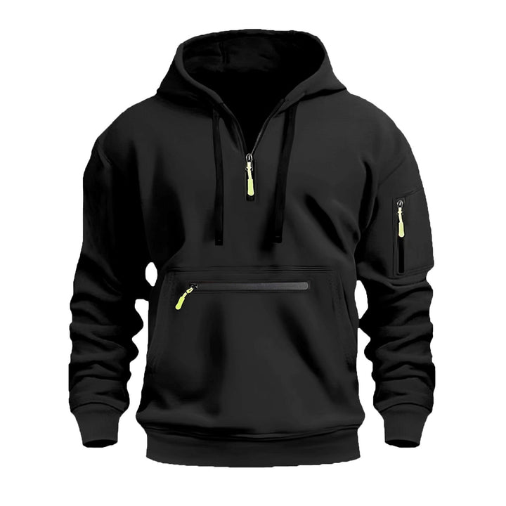 Men's hoodie with half zip, kangaroo pocket and hidden zippers Hudson & Parker