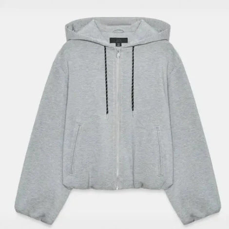 Women's Cropped Hooded Sweat Jacket in Bomber Style with Balloon Sleeves Hudson & Parker