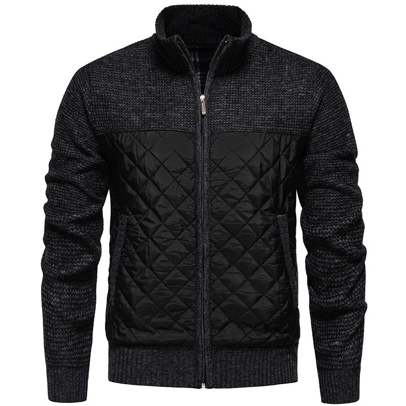 Men Quilted Hybrid Cardigan with Stand-Up Collar and Full Zip Hudson & Parker