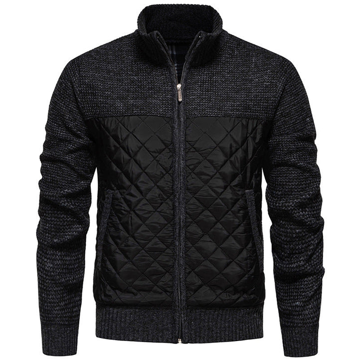 Men Quilted Hybrid Cardigan with Stand-Up Collar and Full Zip Hudson & Parker