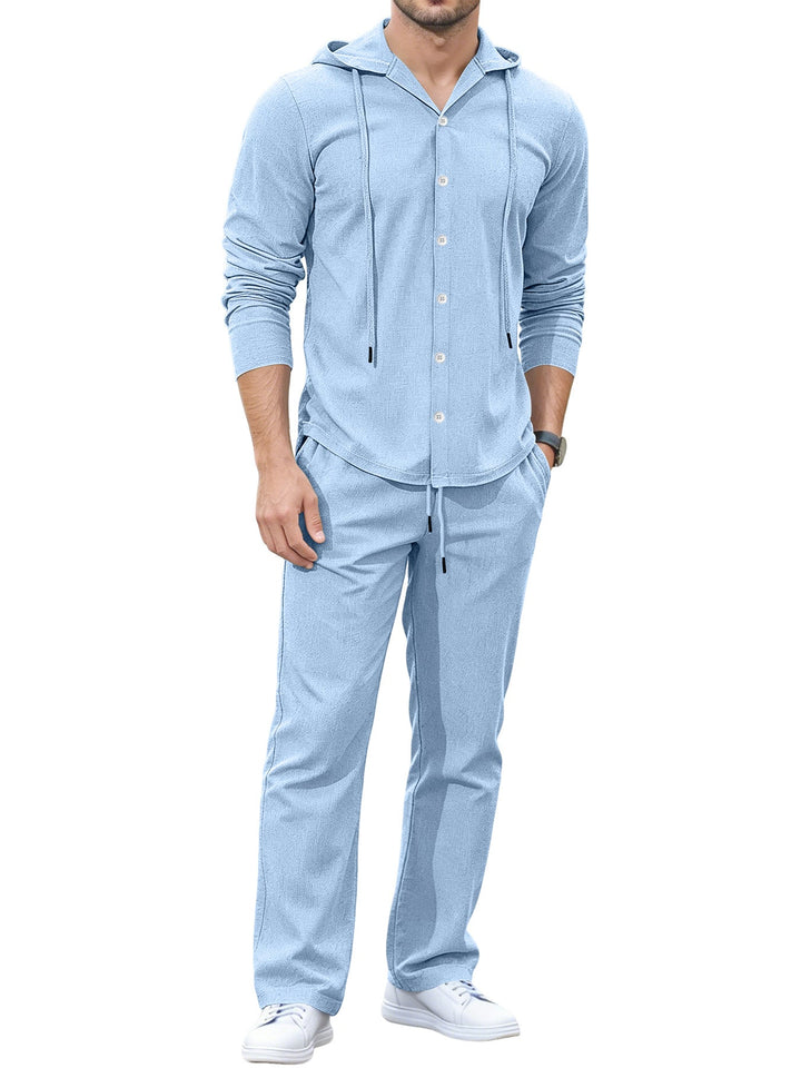 Men's Casual Button Hoodie Lounge Set made of Jersey with Drawstring and Comfort Jogger Hudson & Parker Fashion