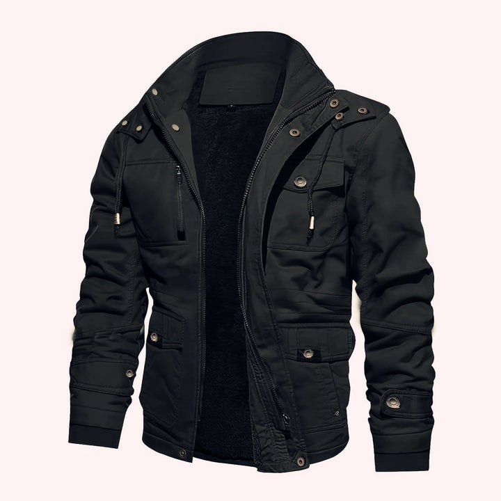 Men's thermal field jacket with teddy lining, hood, and multiple pockets Hudson & Parker