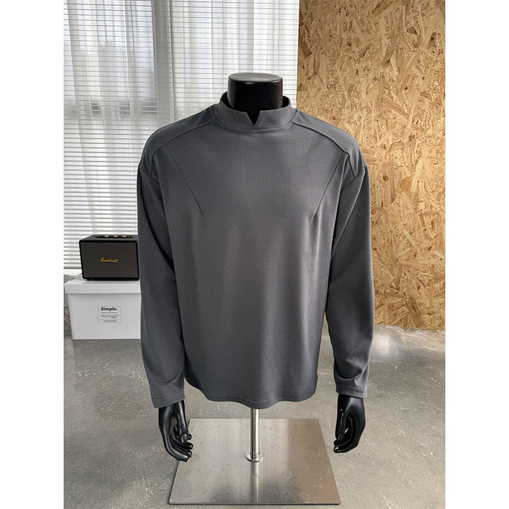 Men's Fine Loose Long Sleeve Sweatshirt with Short Stand-Up Collar and Minimalist Seam Construction Hudson & Parker