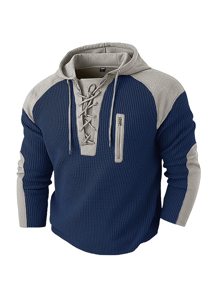 Men's hoodie with lacing trim and vertical zipper chest pocket Hudson & Parker