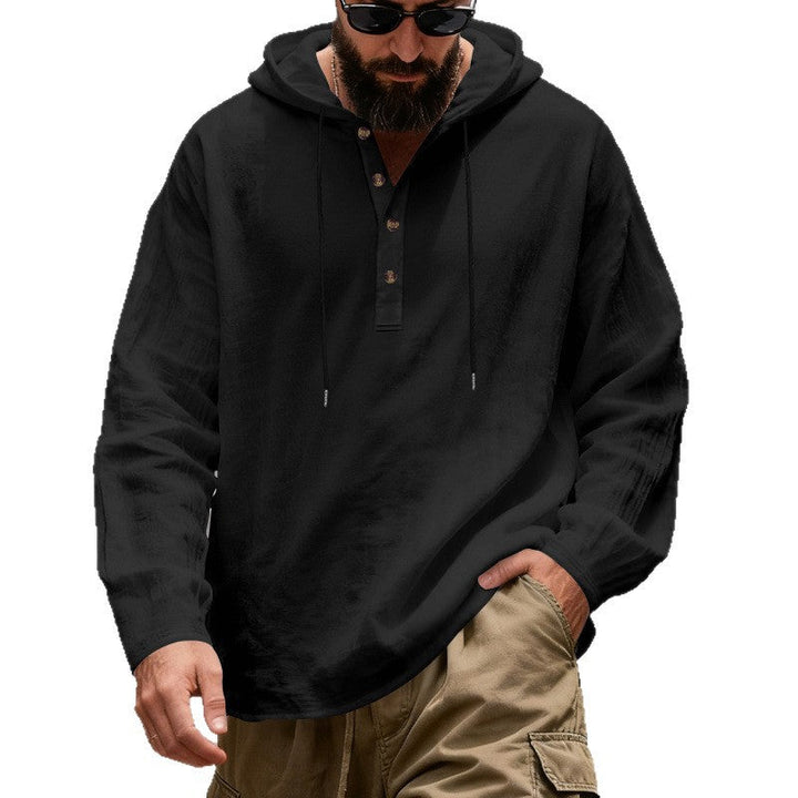 Men's lightweight hooded shirt with button placket made of linen blend and relaxed fit Hudson & Parker