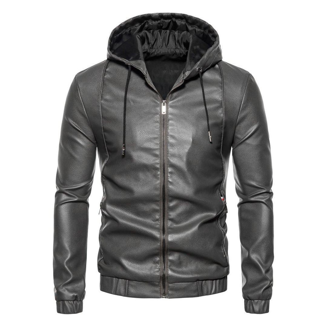 Men's Hooded Leather Jacket in Biker Style with Zipper and Slim Silhouette Hudson & Parker