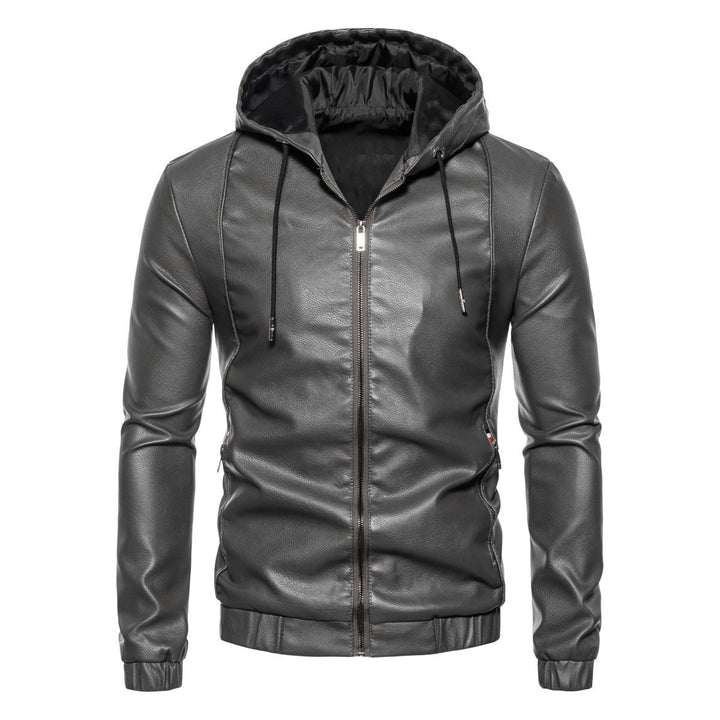 Men's Hooded Leather Jacket in Biker Style with Zipper and Slim Silhouette Hudson & Parker