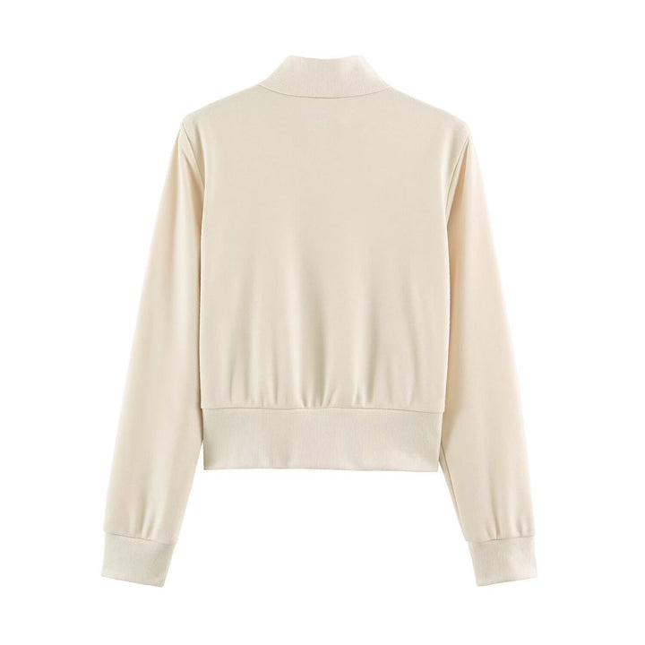 Women's Short Cut Sweat Jacket with Ornamental Decorative Cord Trim and Stand-Up Collar Hudson & Parker