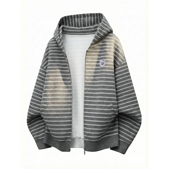 Unisex Hoodie Sweat Jacket with Zipper and Fine Stripes Hudson & Parker