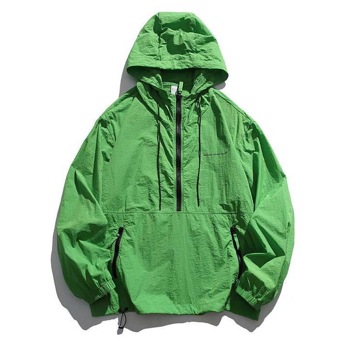 Unisex Lightweight Ripstop Hoodie Anorak with Half-Zip, Drawstring & Zipper Pockets Hudson & Parker