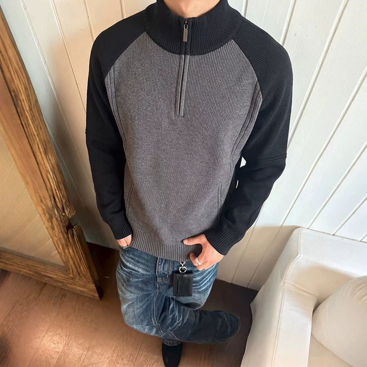 Men's Half-Zip Sweater with Knit Pattern Hudson & Parker