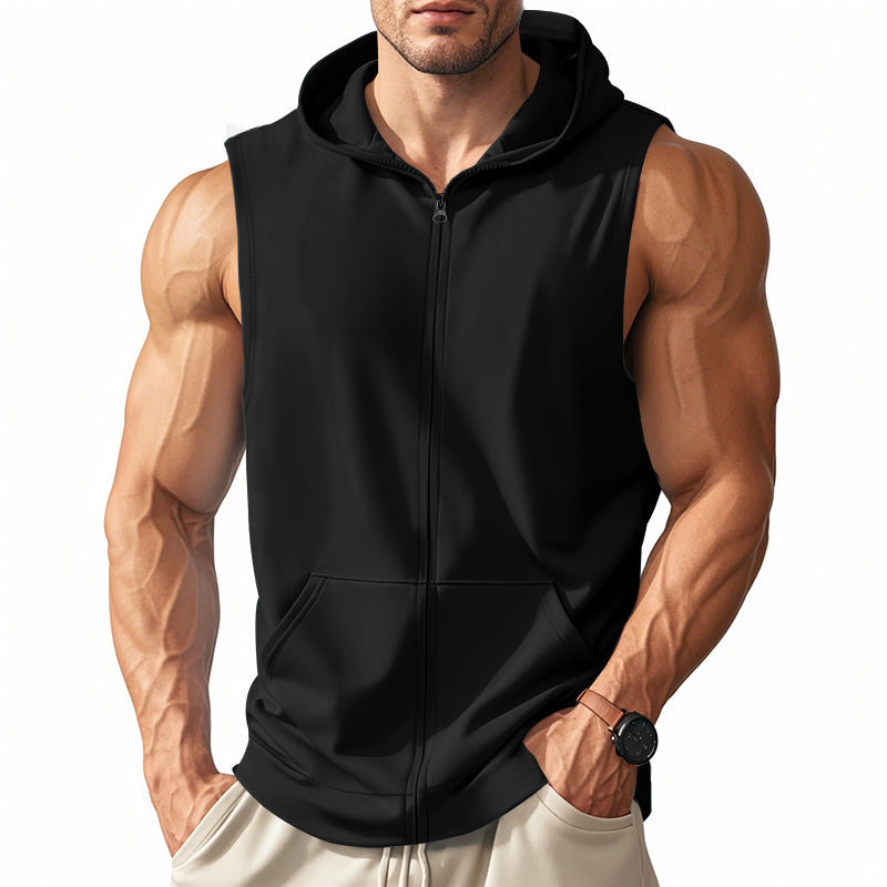 Men's muscle-fit training hoodie vest with zipper and kangaroo pocket Hudson & Parker