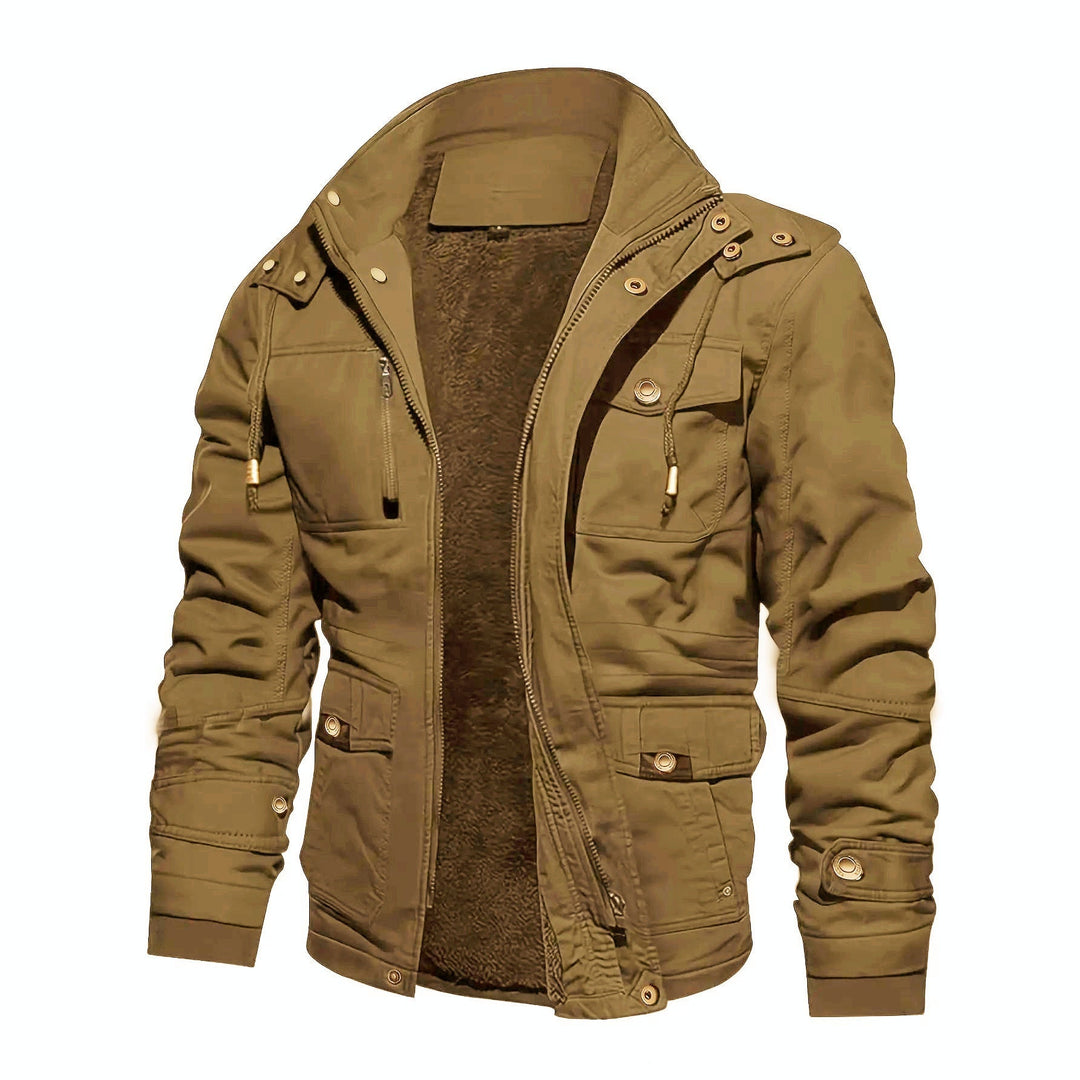 Men's thermal field jacket with teddy lining, hood, and multiple pockets Hudson & Parker