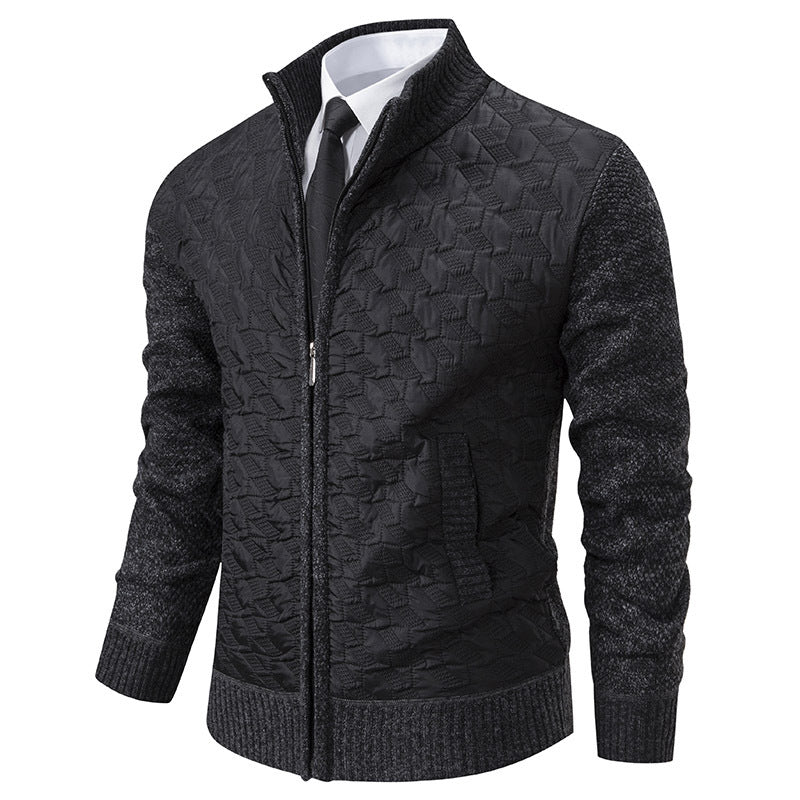 Men's Quilted Hybrid Cardigan with Stand-up Collar, Contrast Sleeves, and Full Zip Hudson & Parker