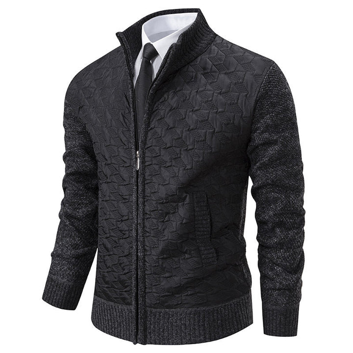 Men's Quilted Hybrid Cardigan with Stand-up Collar, Contrast Sleeves, and Full Zip Hudson & Parker