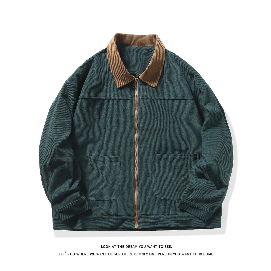 Men's fine corduroy transitional jacket with full-length zipper, contrast collar, and patch pockets Hudson & Parker