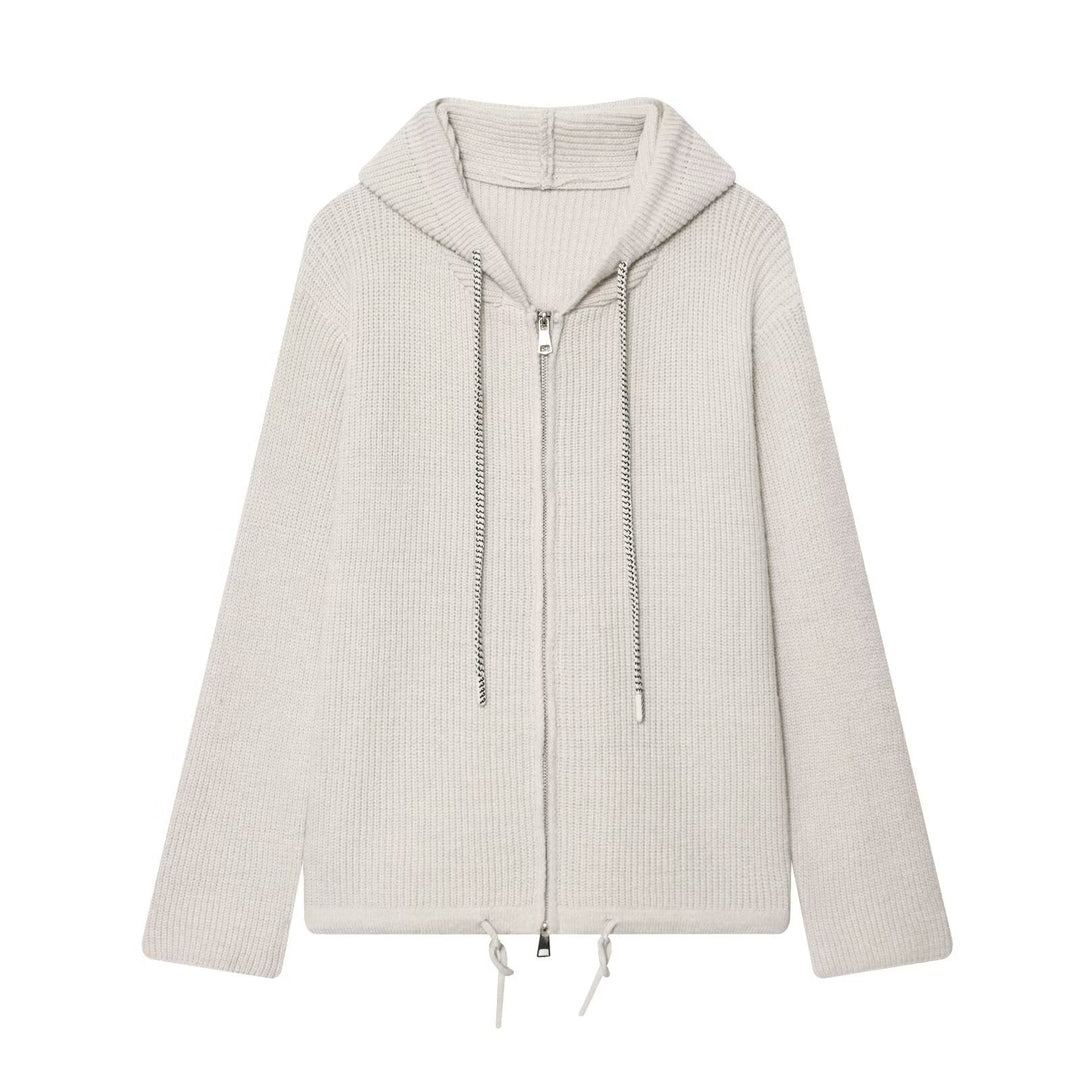 Women's knitted zip-up hoodie with full zip, ribbed texture and drawstring Hudson & Parker