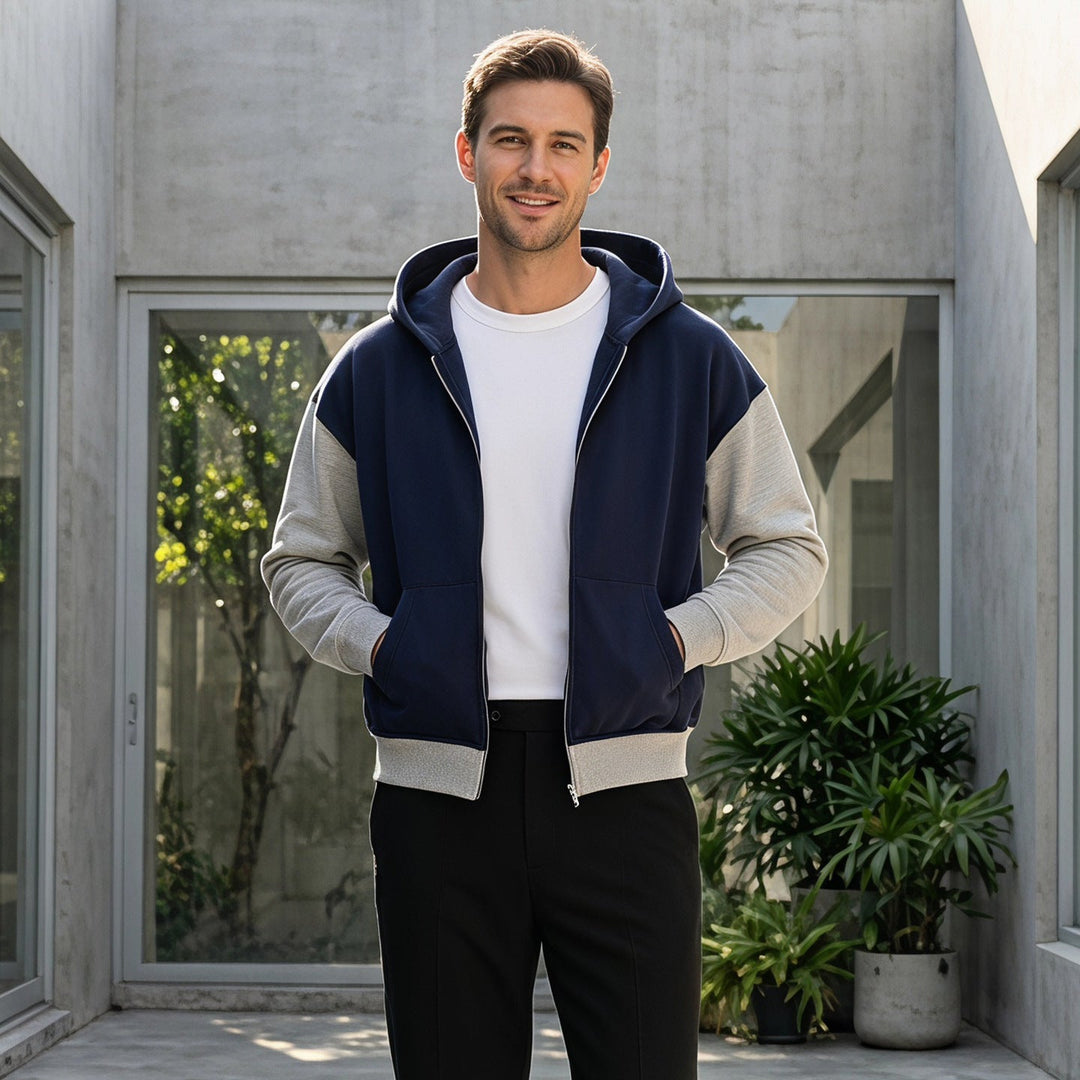Men's Colorblock Style Zip-Up Hoodie in French Terry with Kangaroo Pocket Hudson & Parker