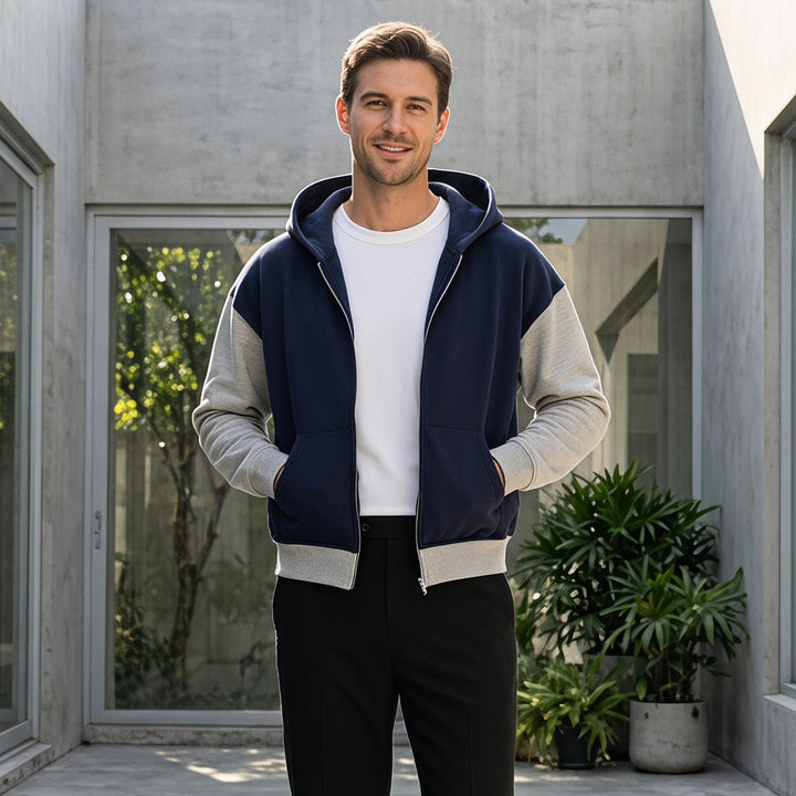 Men's Colorblock Style Zip-Up Hoodie in French Terry with Kangaroo Pocket Hudson & Parker
