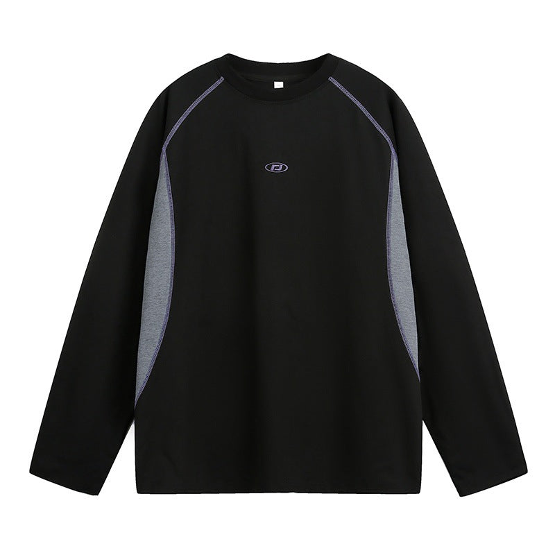 Unisex Long Sleeve Sweatshirt with Raglan Seams, Contrast Sides and Minimalist Logo Embroidery Hudson & Parker
