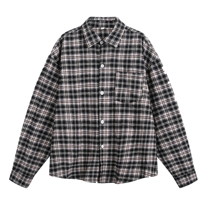 Unisex flannel check shirt jacket with chest pocket and boxy cut Hudson & Parker